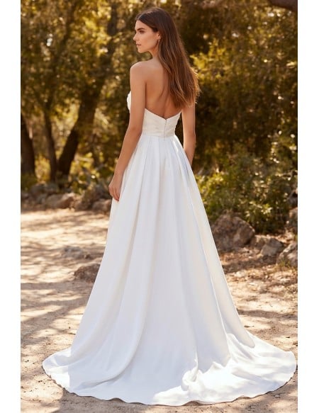 Strapless Satin Wedding Dress with High Slit for Romantic Outdoor Ceremonies