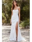Strapless Satin Wedding Dress with Side Slit for Modern Beach Brides