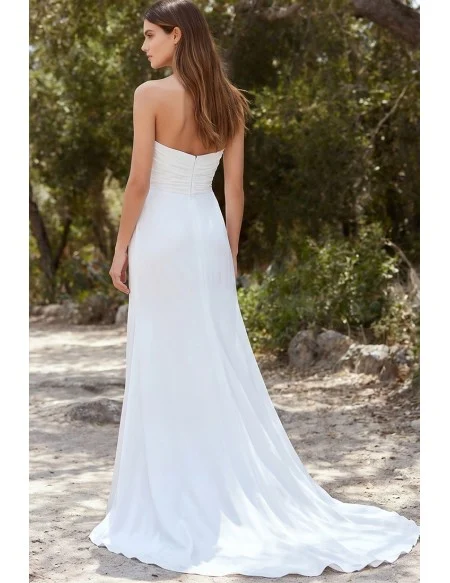 Strapless Satin Wedding Dress with Side Slit for Modern Beach Brides
