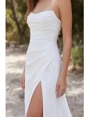 Strapless Satin Wedding Dress with Side Slit for Modern Beach Brides
