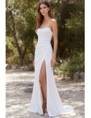 Strapless Satin Wedding Dress with Side Slit for Modern Beach Brides
