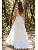 Boho Lace Bodice Wedding Dress with Leg Slit for Outdoor Forest Ceremonies