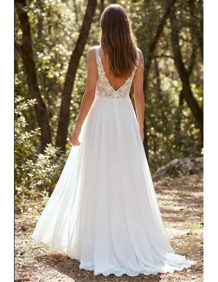 Boho Lace Bodice Wedding Dress with Leg Slit for Outdoor Forest Ceremonies