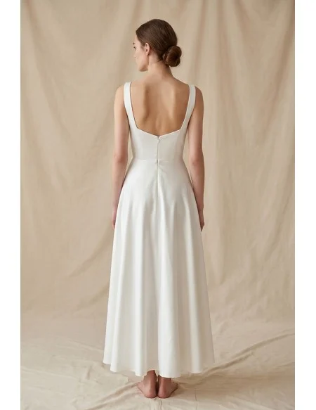 Minimalist Square-Neck A-Line Wedding Dress with Low Back for Courthouse Ceremonies