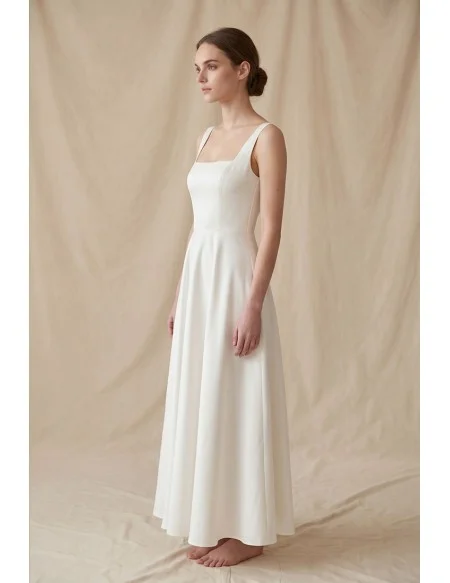 Minimalist Square-Neck A-Line Wedding Dress with Low Back for Courthouse Ceremonies