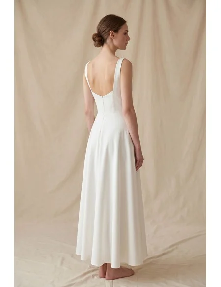 Minimalist Square-Neck A-Line Wedding Dress with Low Back for Courthouse Ceremonies