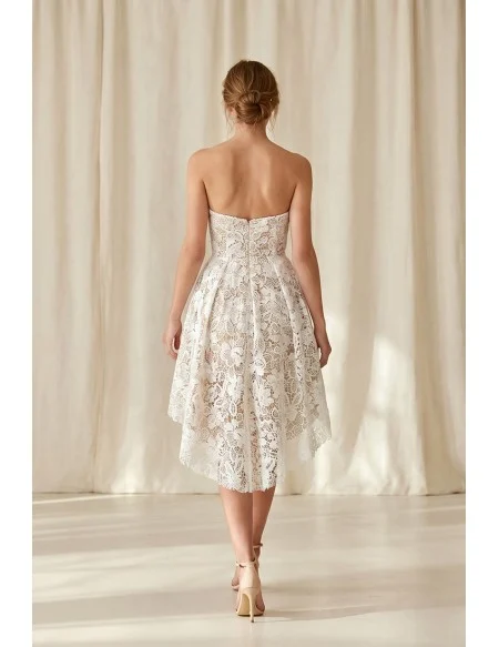 Strapless Lace High-Low Wedding Dress for Modern Courthouse or City Hall Brides