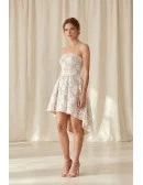 Strapless Lace High-Low Wedding Dress for Modern Courthouse or City Hall Brides