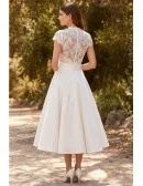 Vintage Lace Cap-Sleeve Tea-Length Wedding Dress for Outdoor Garden Ceremonies