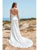 Minimalist Satin Slip Wedding Dress with Open Back for Modern Beach Ceremonies