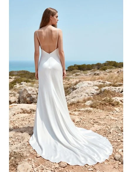 Minimalist Satin Slip Wedding Dress with Open Back for Modern Beach Ceremonies