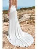 Minimalist Satin Slip Wedding Dress with Open Back for Modern Beach Ceremonies