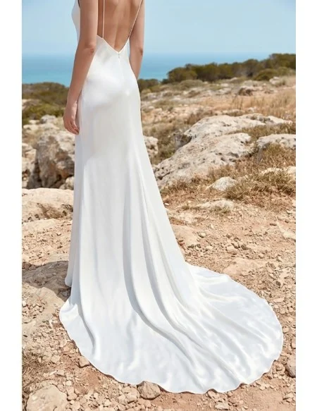Minimalist Satin Slip Wedding Dress with Open Back for Modern Beach Ceremonies