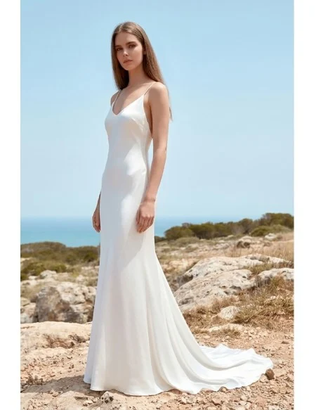 Minimalist Satin Slip Wedding Dress with Open Back for Modern Beach Ceremonies