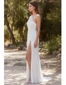 One-Shoulder Beaded Wedding Dress with Slit for Modern Outdoor Ceremonies