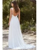 Boho Chiffon Wedding Dress with Front Slit and Cutout Bodice for Beach Ceremonies