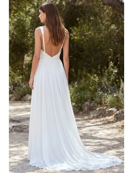 Boho Chiffon Wedding Dress with Front Slit and Cutout Bodice for Beach Ceremonies