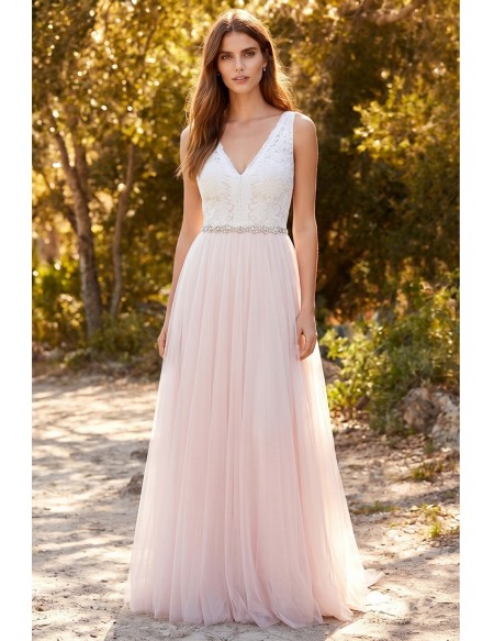 Romantic Lace-Bodice A-Line Wedding Dress with Tulle Skirt for Outdoor Garden Ceremonies