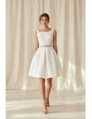 Short Satin A-Line Wedding Dress with Beaded Waist for Courthouse Ceremonies