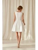 Short Satin A-Line Wedding Dress with Beaded Waist for Courthouse Ceremonies
