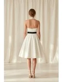 Vintage Halter Satin Tea-Length Wedding Dress with Black Belt for Courthouse Ceremonies