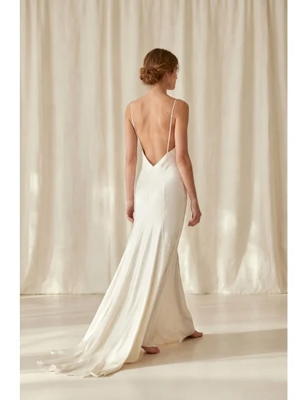 Minimal Satin Slip Wedding Dress with Low Back for Modern Beach or Elopement Brides