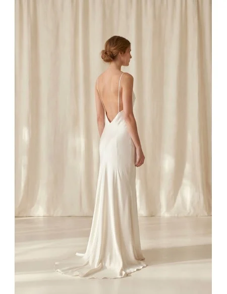 Minimal Satin Slip Wedding Dress with Low Back for Modern Beach or Elopement Brides