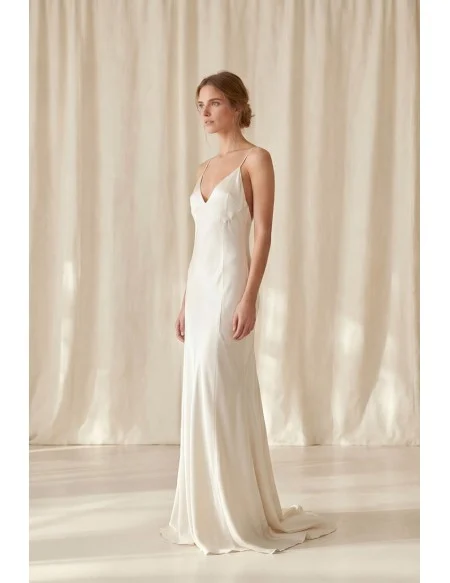 Minimal Satin Slip Wedding Dress with Low Back for Modern Beach or Elopement Brides