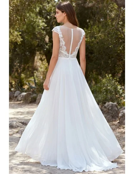 Boho Lace Bodice Wedding Dress with Front Slit for Outdoor Summer Ceremonies