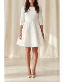 Minimalist Short A-Line Wedding Dress with 3/4 Sleeves for Courthouse Ceremonies
