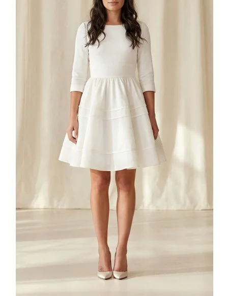 Minimalist Short A-Line Wedding Dress with 3/4 Sleeves for Courthouse Ceremonies