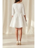 Minimalist Short A-Line Wedding Dress with 3/4 Sleeves for Courthouse Ceremonies