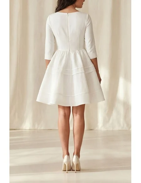 Minimalist Short A-Line Wedding Dress with 3/4 Sleeves for Courthouse Ceremonies
