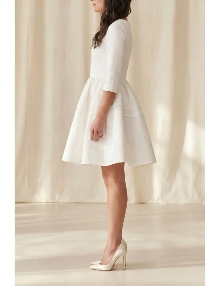Minimalist Short A-Line Wedding Dress with 3/4 Sleeves for Courthouse Ceremonies