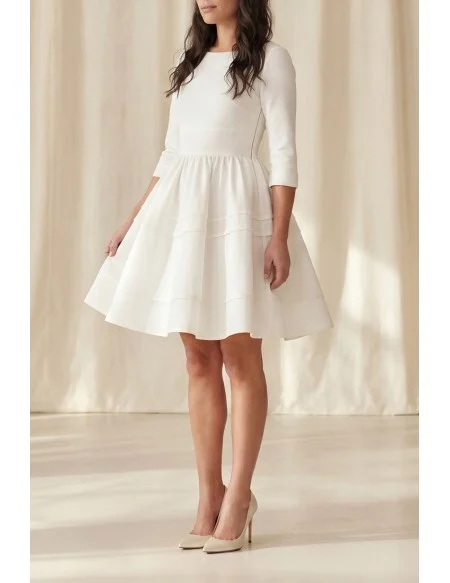 Minimalist Short A-Line Wedding Dress with 3/4 Sleeves for Courthouse Ceremonies