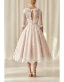 Vintage Tea-Length Lace Wedding Dress with Illusion Sleeves for Courthouse Ceremonies
