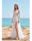One-Shoulder Lace Wedding Dress with Side Slit for Modern Beach Ceremonies