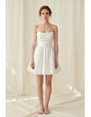 Short Satin Off-Shoulder Wedding Dress with Sheer Sleeves for Courthouse Ceremonies