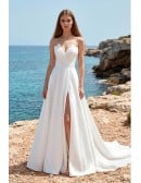 Minimalist Strapless Satin A-Line Wedding Dress with Slit for Modern Beach Ceremonies