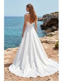 Minimalist Strapless Satin A-Line Wedding Dress with Slit for Modern Beach Ceremonies