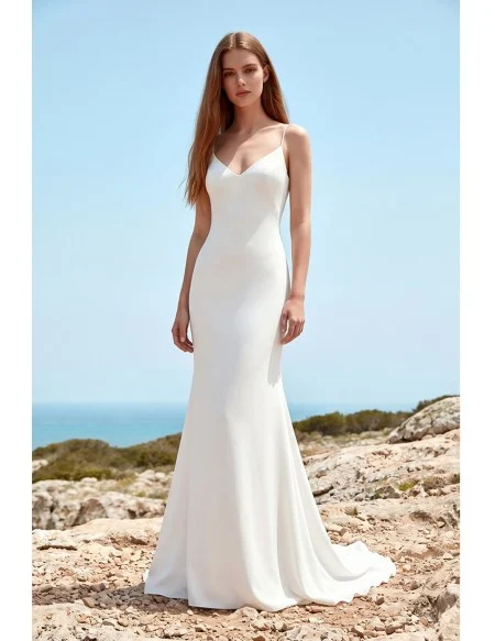 Minimalist Satin Slip Wedding Dress with Low Back for Modern Beach Ceremonies