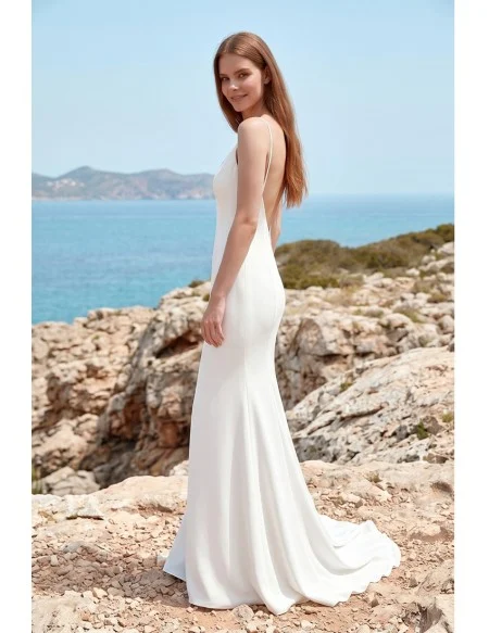 Minimalist Satin Slip Wedding Dress with Low Back for Modern Beach Ceremonies
