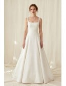 Minimalist Satin A-Line Wedding Dress with Square Neck for Modern Courthouse Brides