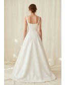 Minimalist Satin A-Line Wedding Dress with Square Neck for Modern Courthouse Brides