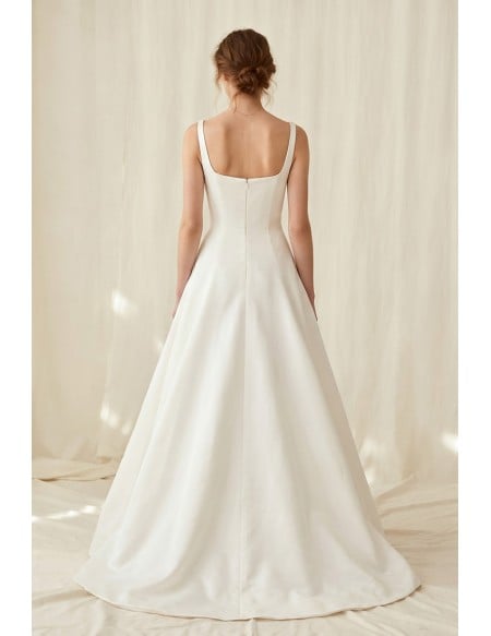 Minimalist Satin A-Line Wedding Dress with Square Neck for Modern Courthouse Brides