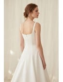 Minimalist Satin A-Line Wedding Dress with Square Neck for Modern Courthouse Brides