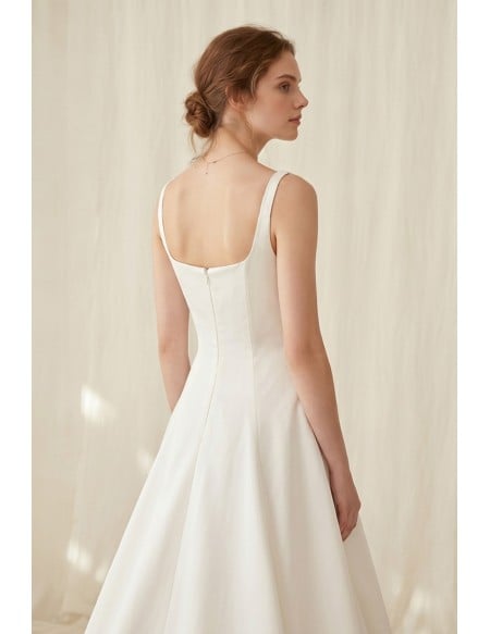 Minimalist Satin A-Line Wedding Dress with Square Neck for Modern Courthouse Brides
