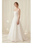 Minimalist Satin A-Line Wedding Dress with Square Neck for Modern Courthouse Brides