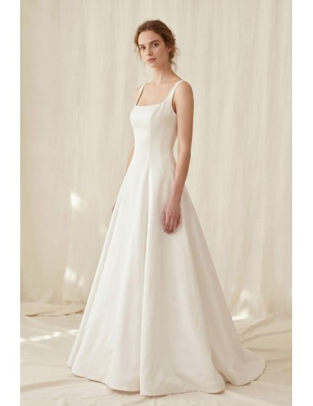 Minimalist Satin A-Line Wedding Dress with Square Neck for Modern Courthouse Brides