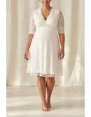Vintage Lace Knee-Length Wedding Dress with 3/4 Sleeves for Courthouse Ceremonies